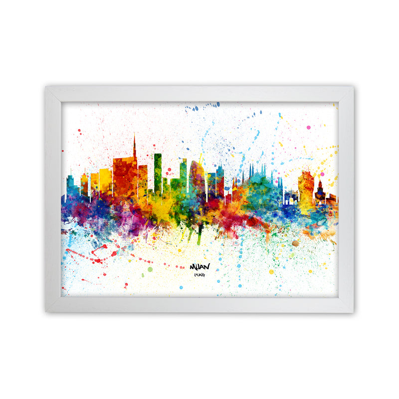 Milan Italy Skyline Splash Art Print by Michael Tompsett White Grain