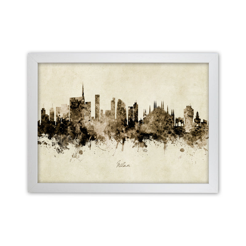 Milan Italy Skyline Vintage Art Print by Michael Tompsett White Grain