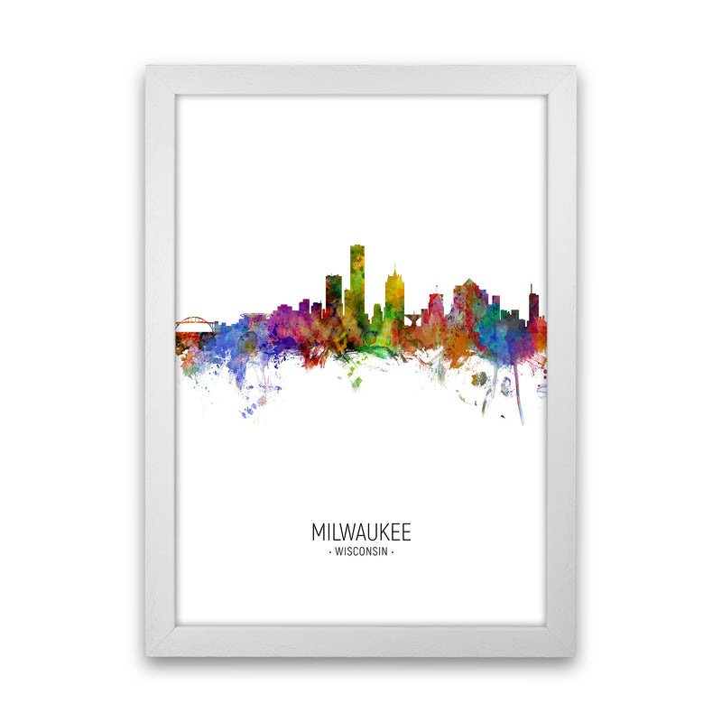 Milwaukee Wisconsin Skyline Portrait Art Print by Michael Tompsett White Grain