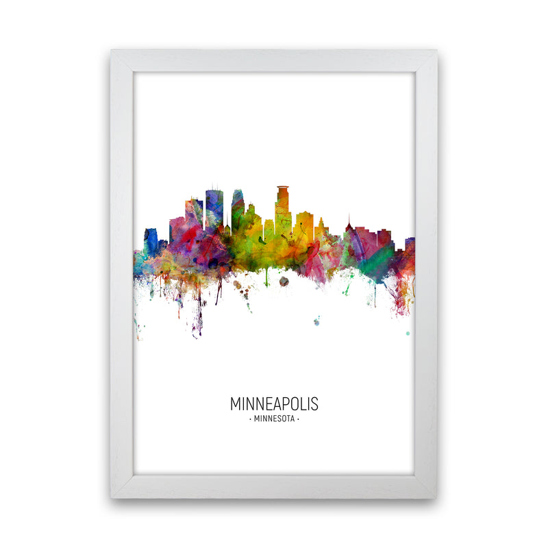 Minneapolis Minnesota Skyline Portrait Art Print by Michael Tompsett White Grain