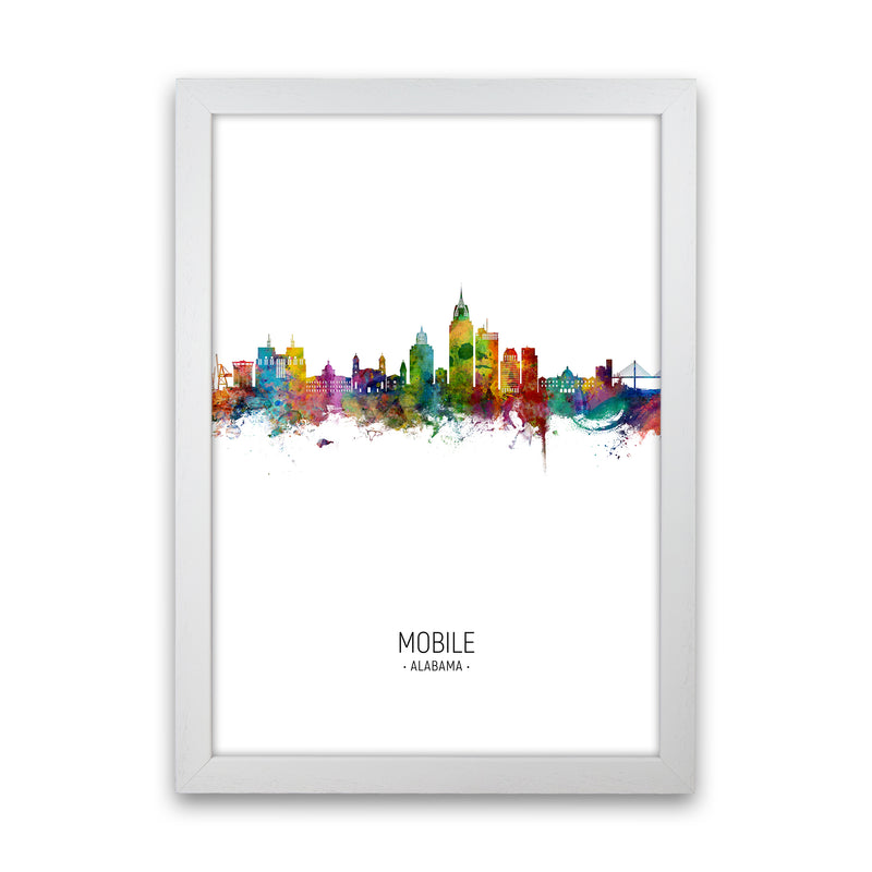 Mobile Alabama Skyline Portrait Art Print by Michael Tompsett White Grain