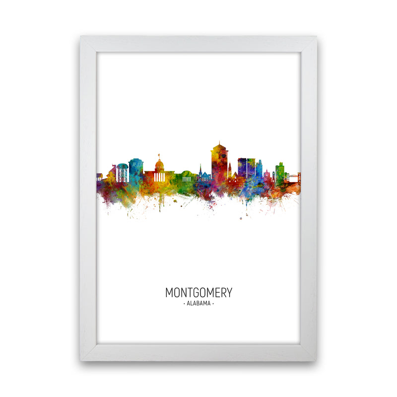 Montgomery Alabama Skyline Portrait Art Print by Michael Tompsett White Grain