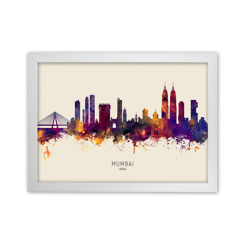 Mumbai India Skyline Autumn City Name Art Print by Michael Tompsett White Grain