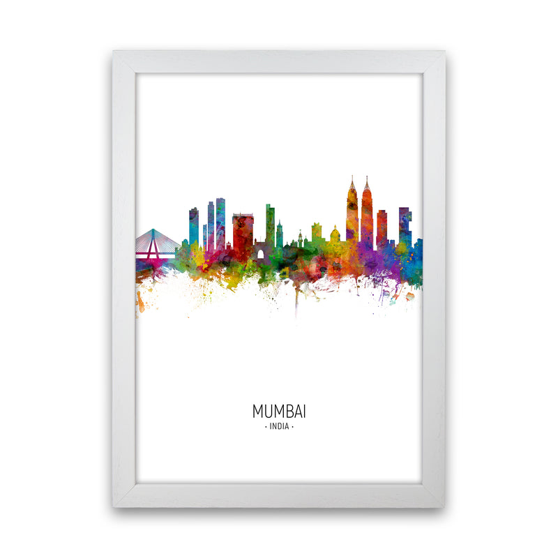 Mumbai India Skyline Portrait Art Print by Michael Tompsett White Grain