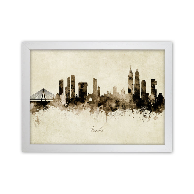 Mumbai India Skyline Vintage Art Print by Michael Tompsett White Grain