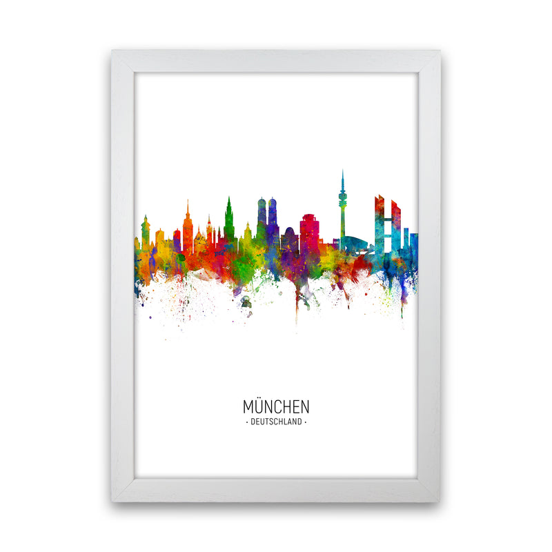 Munich Germany Skyline Portrait Art Print by Michael Tompsett White Grain