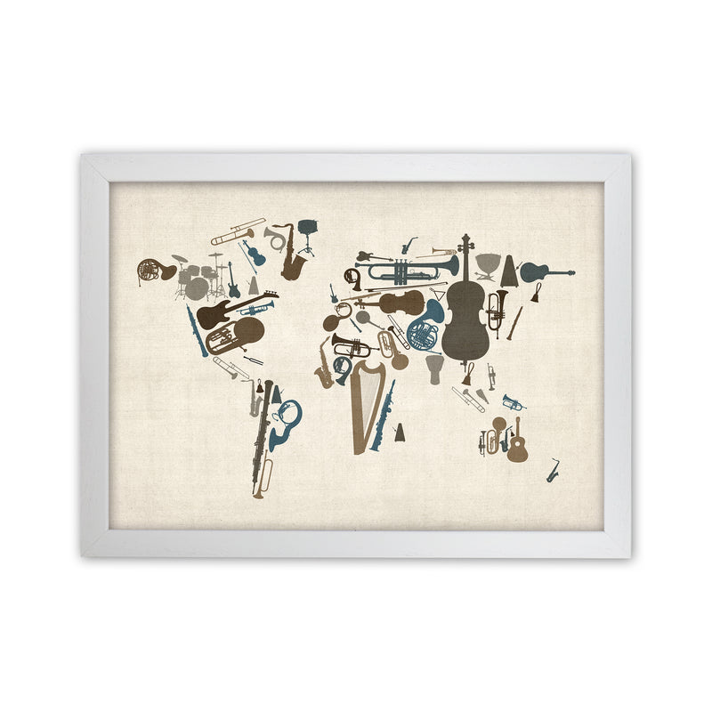 Music Instruments Map of the World Art Print by Michael Tompsett White Grain
