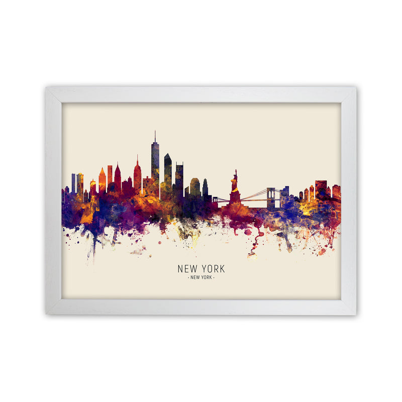 New York New York Skyline Autumn City Name Art Print by Michael Tompsett White Grain