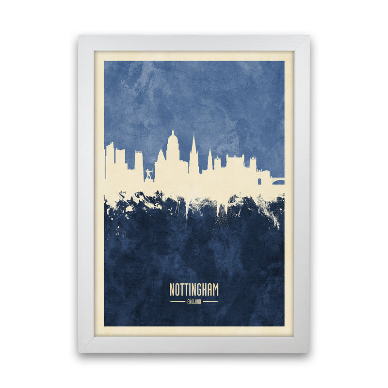 Nottingham England Skyline Portrait Navy Art Print by Michael Tompsett White Grain