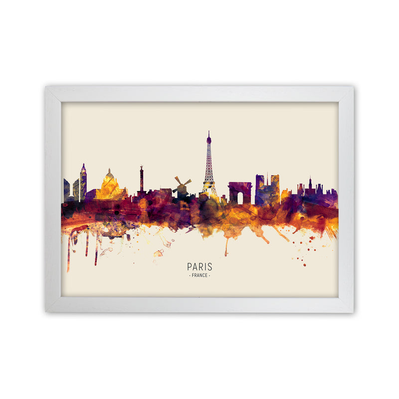 Paris France Skyline Autumn City Name Art Print by Michael Tompsett White Grain