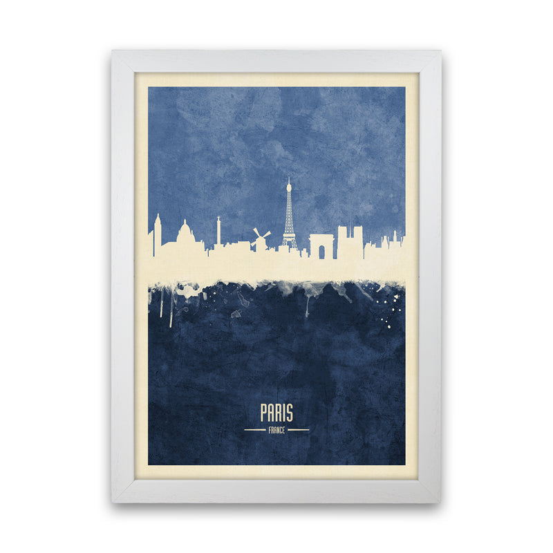 Paris France Skyline Portrait Navy Art Print by Michael Tompsett White Grain