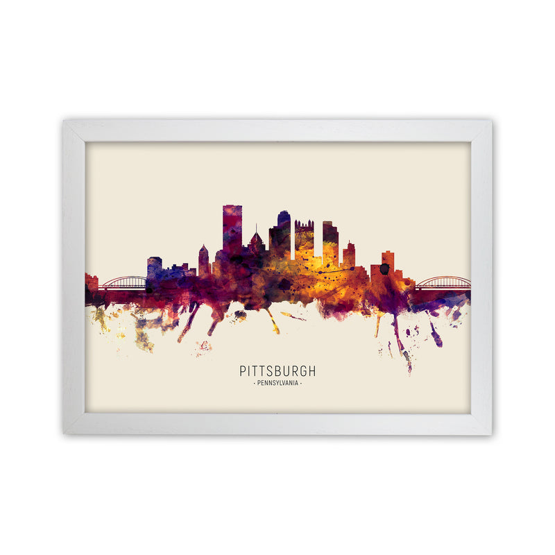 Pittsburgh Pennsylvania Skyline Autumn City Name Art Print by Michael Tompsett White Grain