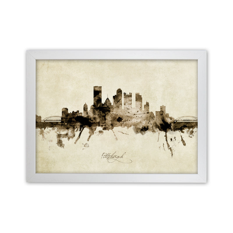 Pittsburgh Pennsylvania Skyline Vintage Art Print by Michael Tompsett White Grain