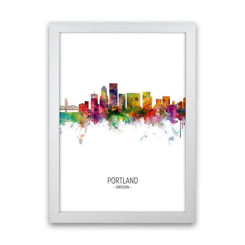 Portland Oregon Skyline Portrait Art Print by Michael Tompsett White Grain