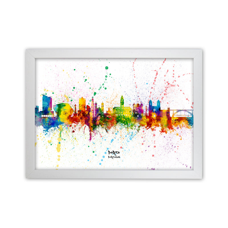 Porto Portugal Skyline Splash Art Print by Michael Tompsett White Grain