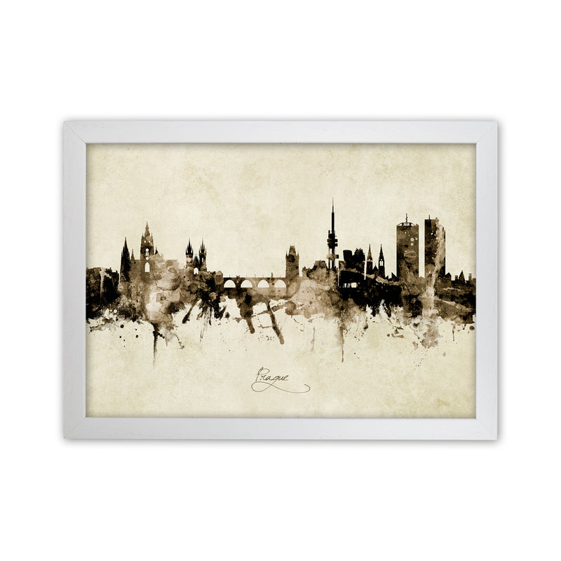 Prague Czech Republic Skyline Vintage Art Print by Michael Tompsett White Grain