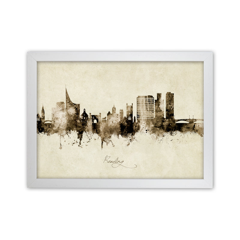 Reading England Skyline Vintage Art Print by Michael Tompsett White Grain