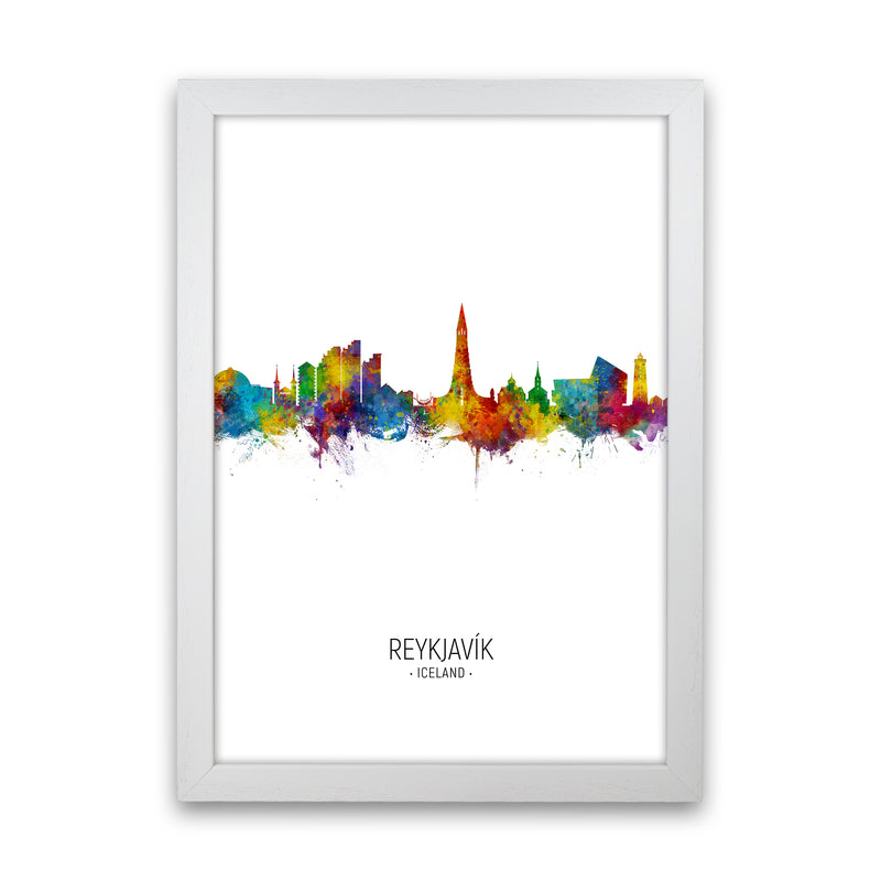 Reykjavik Iceland Skyline Portrait Art Print by Michael Tompsett White Grain