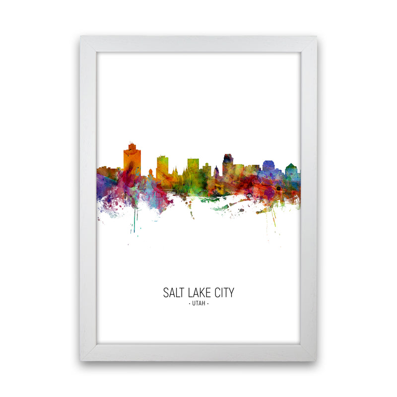 Salt Lake City Utah Skyline Portrait Art Print by Michael Tompsett White Grain