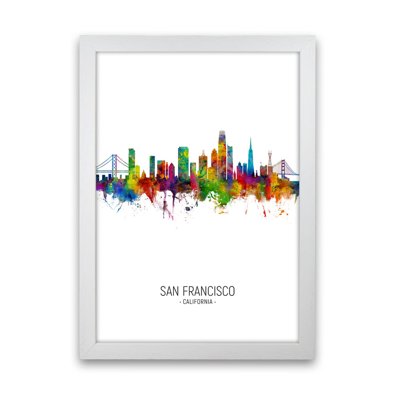 San Francisco California Skyline Portrait Art Print by Michael Tompsett White Grain