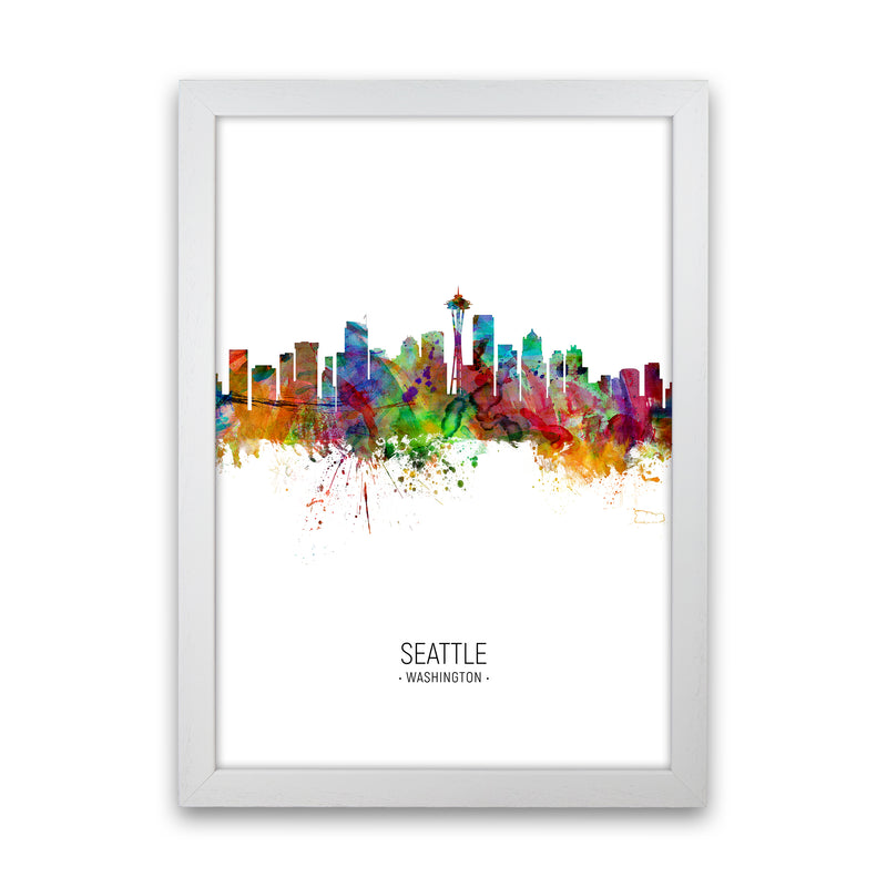 Seattle Washington Skyline Portrait Art Print by Michael Tompsett White Grain