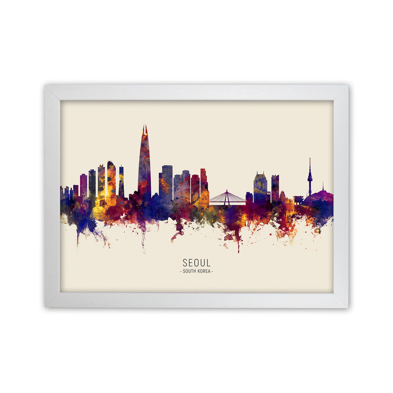 Seoul South Korea Skyline Autumn City Name Art Print by Michael Tompsett White Grain