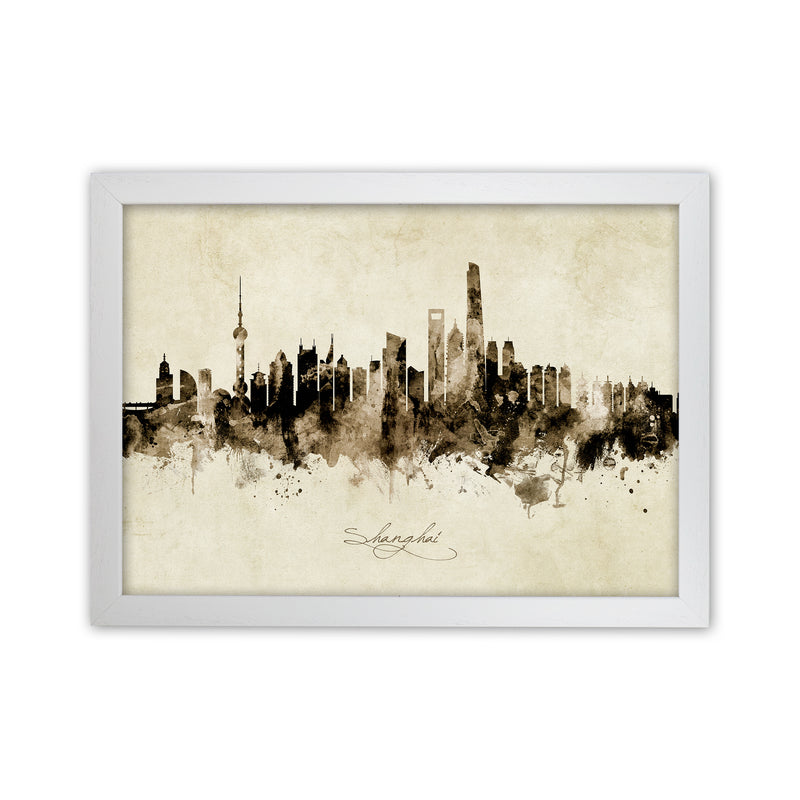 Shanghai China Skyline Vintage Art Print by Michael Tompsett White Grain