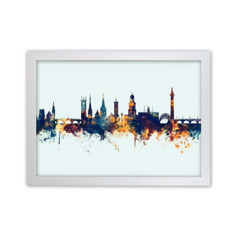 Shrewsbury England Skyline Blue Orange Art Print by Michael Tompsett White Grain