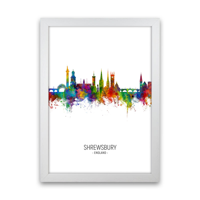 Shrewsbury England Skyline Portrait Art Print by Michael Tompsett White Grain