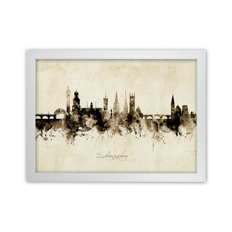 Shrewsbury England Skyline Vintage Art Print by Michael Tompsett White Grain