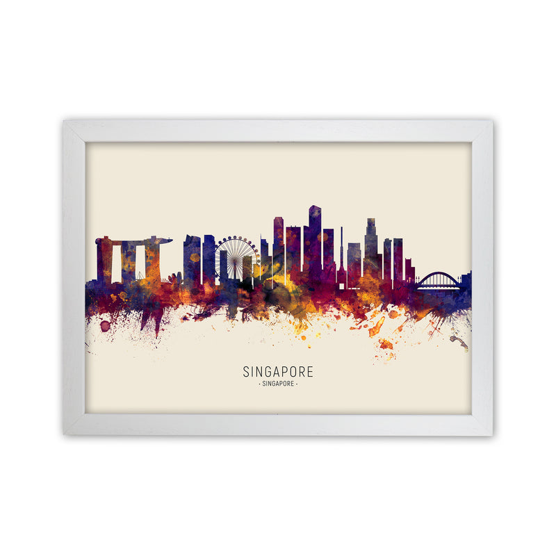 Singapore Singapore Skyline Autumn City Name Art Print by Michael Tompsett White Grain