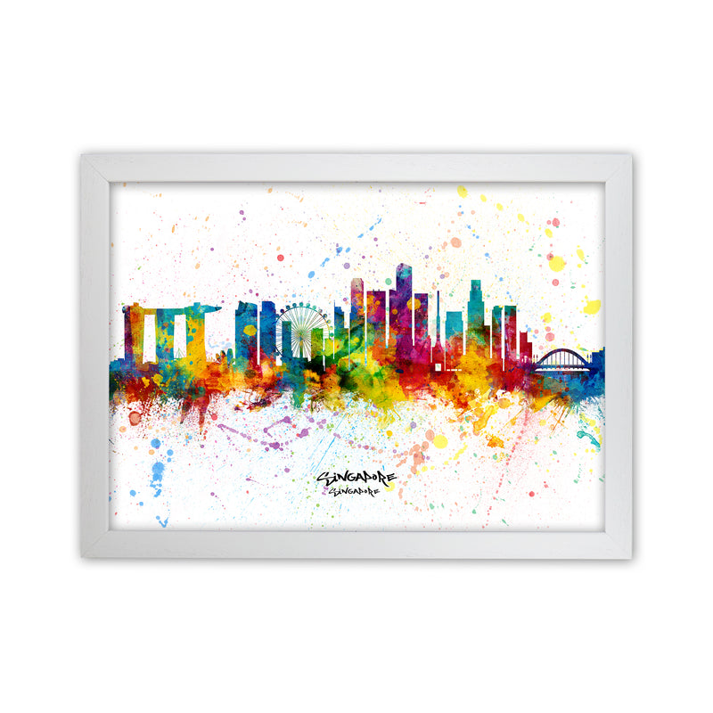 Singapore Singapore Skyline Splash Art Print by Michael Tompsett White Grain