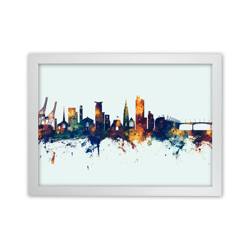 Southampton England Skyline Blue Orange Art Print by Michael Tompsett White Grain