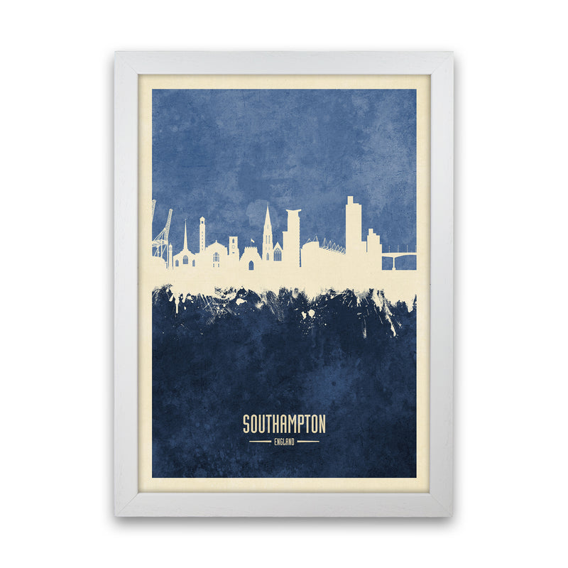 Southampton England Skyline Portrait Navy Art Print by Michael Tompsett White Grain