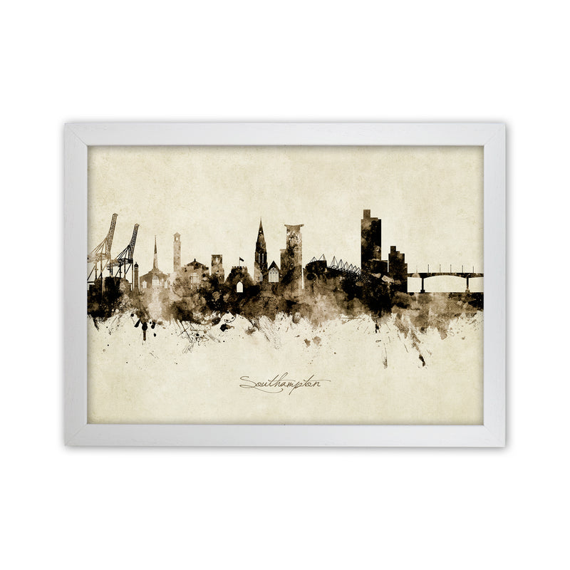 Southampton England Skyline Vintage Art Print by Michael Tompsett White Grain