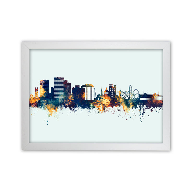 Southend-On-Sea England Skyline Blue Orange Art Print by Michael Tompsett White Grain