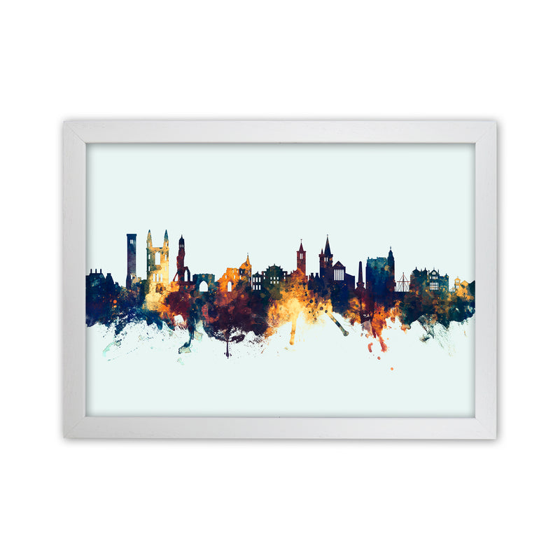 St Andrews Scotland Skyline Blue Orange Art Print by Michael Tompsett White Grain