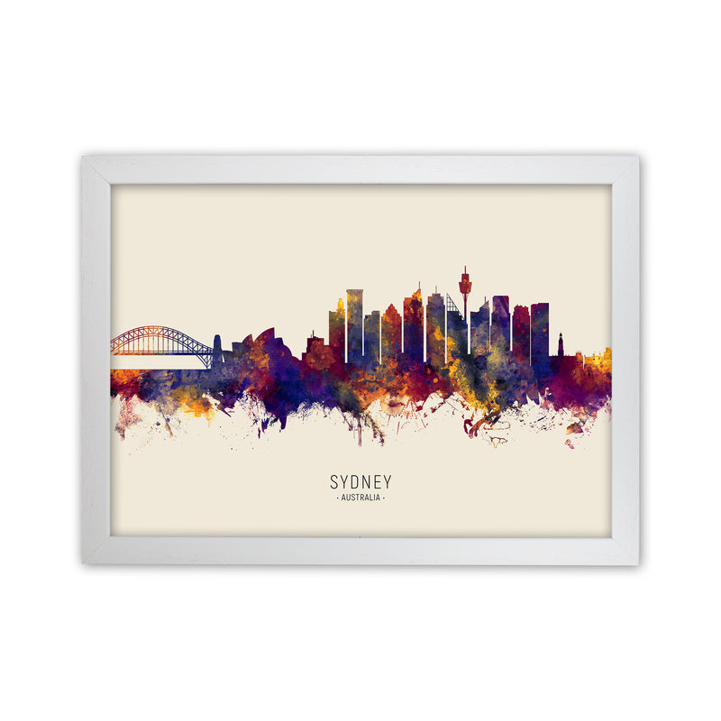 Sydney Australia Skyline Autumn City Name Art Print by Michael Tompsett White Grain