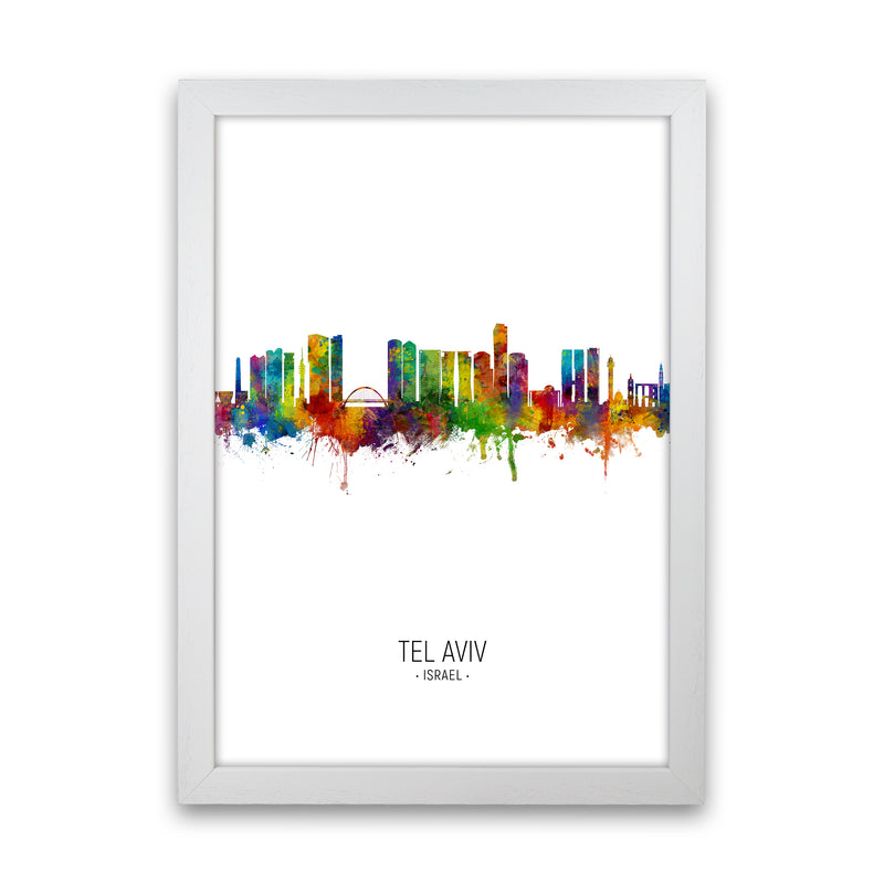 Tel Aviv Israel Skyline Portrait Art Print by Michael Tompsett White Grain