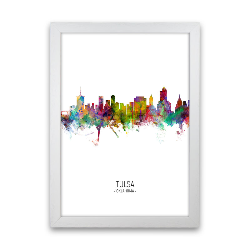 Tulsa Oklahoma Skyline Portrait Art Print by Michael Tompsett White Grain