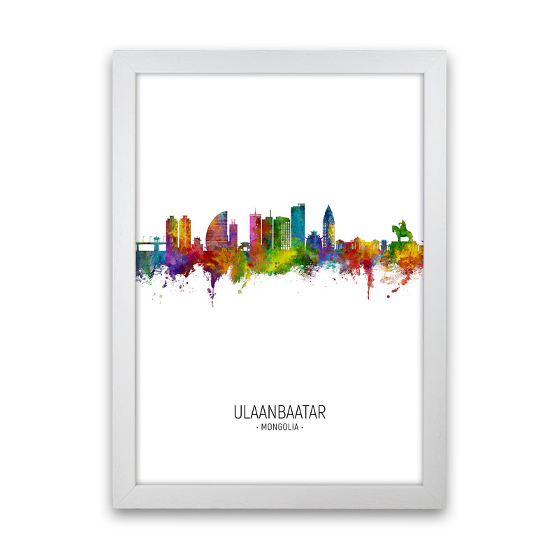 Ulaanbaatar Mongolia Skyline Portrait Art Print by Michael Tompsett White Grain