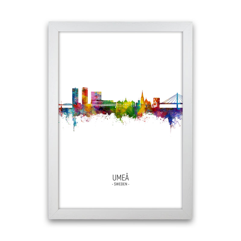 Umea Sweden Skyline Portrait Art Print by Michael Tompsett White Grain