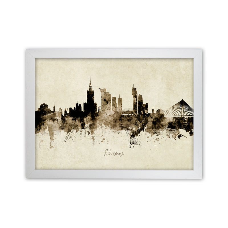 Warsaw Poland Skyline Vintage Art Print by Michael Tompsett White Grain