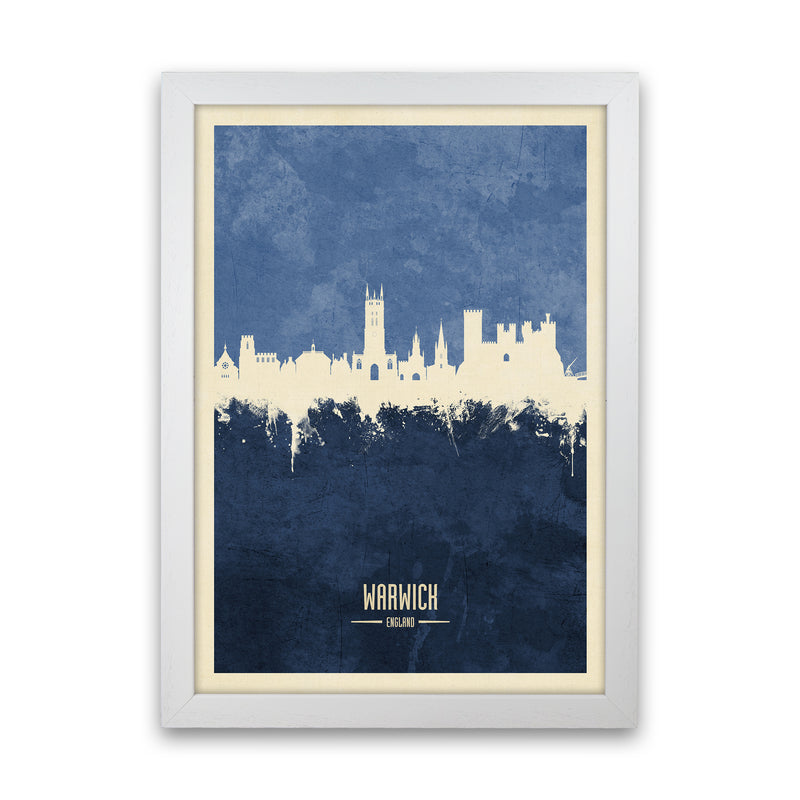 Warwick England Skyline Portrait Navy Art Print by Michael Tompsett White Grain