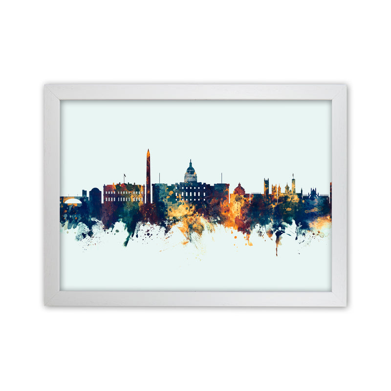 Washington Dc Skyline Blue Orange Art Print by Michael Tompsett White Grain