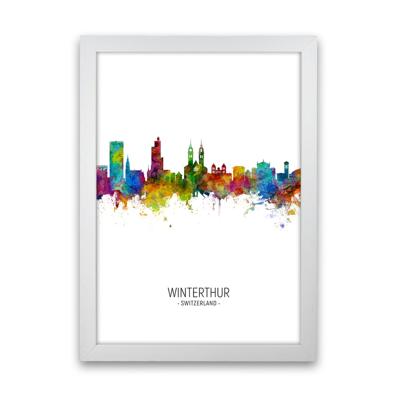 Winterthur Switzerland Skyline Portrait Art Print by Michael Tompsett White Grain