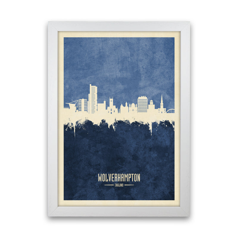 Wolverhampton England Skyline Portrait Navy Art Print by Michael Tompsett White Grain