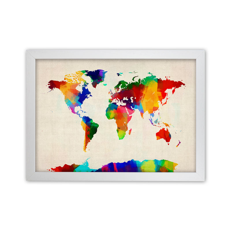 World Map Rolled Paint Art Print by Michael Tompsett White Grain