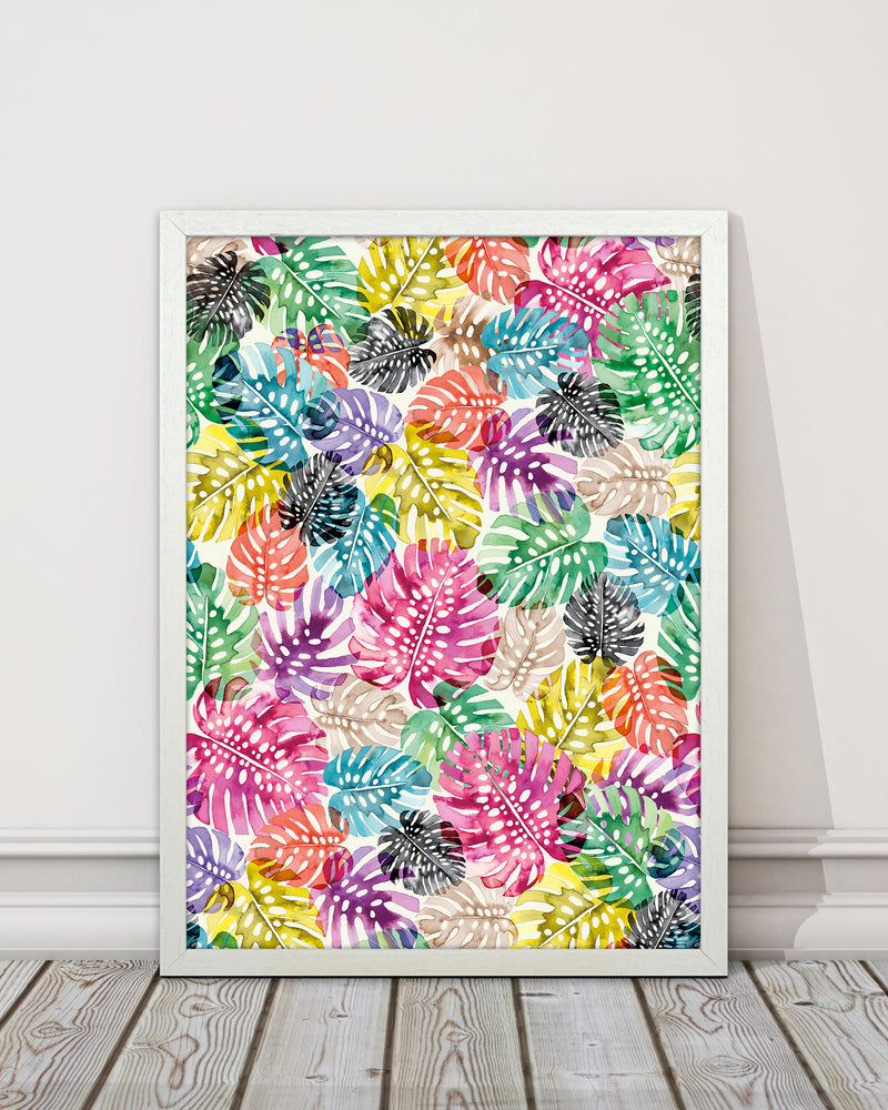 Tropical Monstera Leaves Multicolored Abstract Art Print by Ninola Design