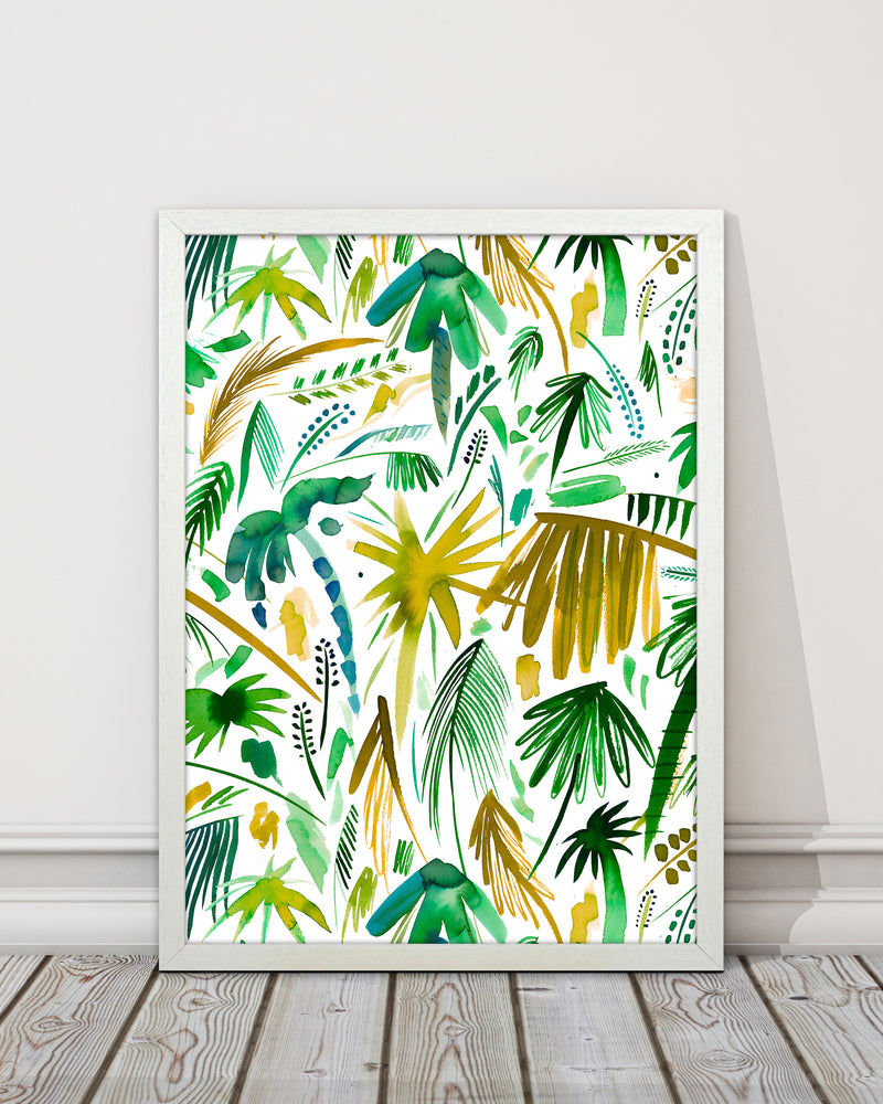 Brushstrokes Tropical Palms Green Abstract Art Print by Ninola Design